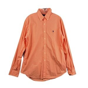Ralph Lauren Mens Button Down Shirt L Large Orange White Gingham Check Dress